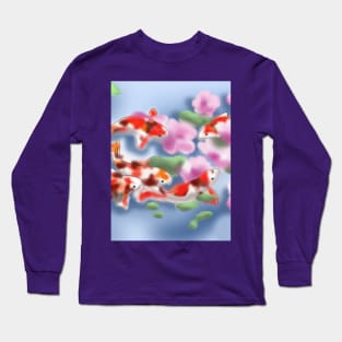 Cherry blossoms and koi carp in purple water Long Sleeve T-Shirt